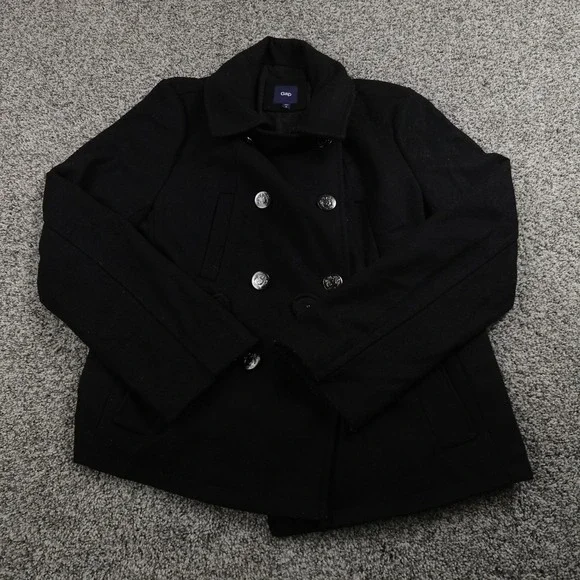 Gap Jacket Womens M Black Wool Double Breasted Peacoat Car Coat Heavy Preppy Y2K - Picture 2 of 10